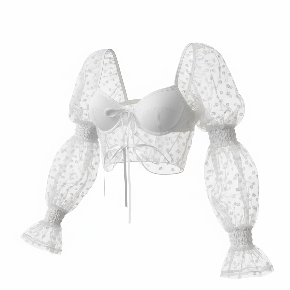 Sugar Thrillz Dolls Kill White Sheer Flower Print Crop Corset Top NEW